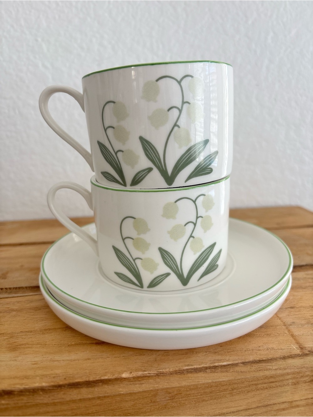 2 Set Retro Lily of the Valley Ceramic Cup Saucer French Country Vintage Style